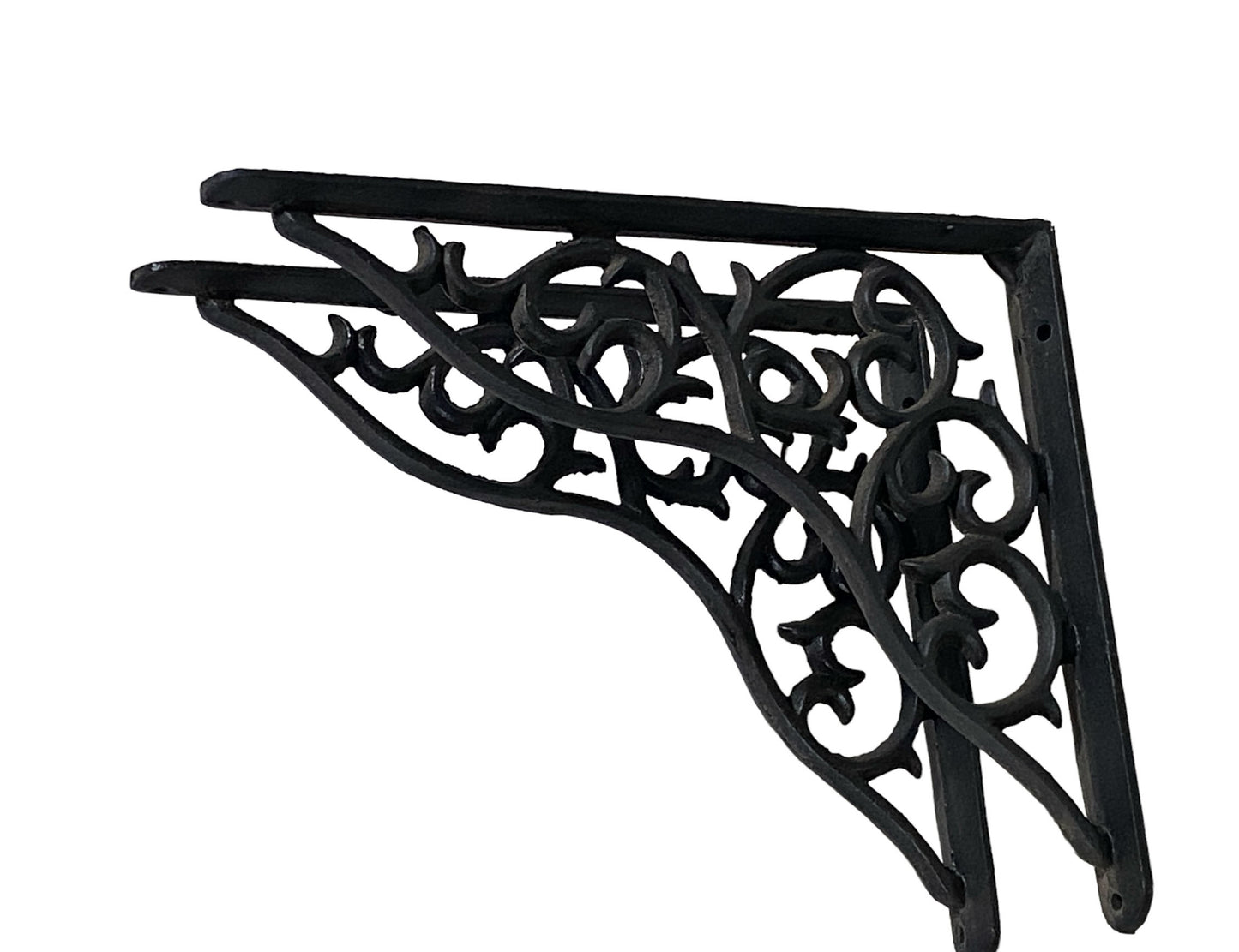 #7223 Vintage Ornate Cast Iron Wall Mount Bracket Hangers set of 2 -10" H