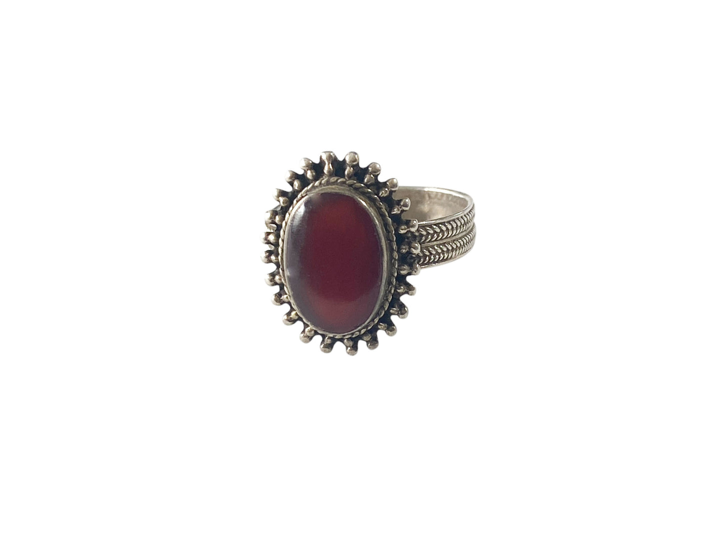 #6331 Vintage  Silver With Garnet Stone  Ring  Size 7 Jaipur India