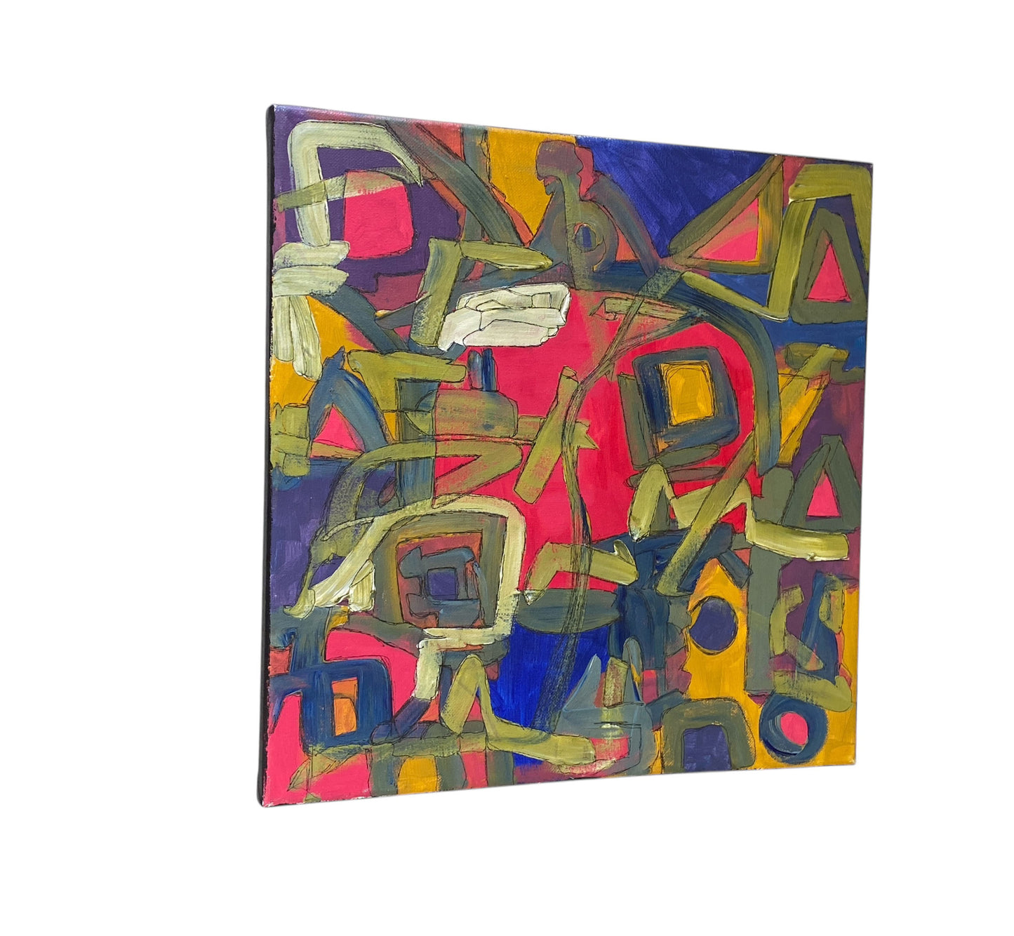 #6420 Acrylic on Canvas Abstract 14"By 14  Titled  Le Printemps Signed