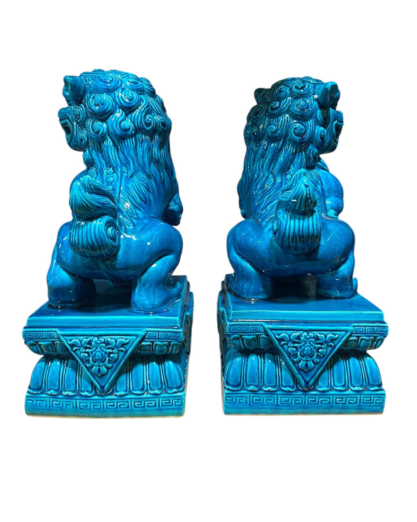 #6799 Vintage Porcelain Turquoise Foo Dogs - A Pair 11.5" H