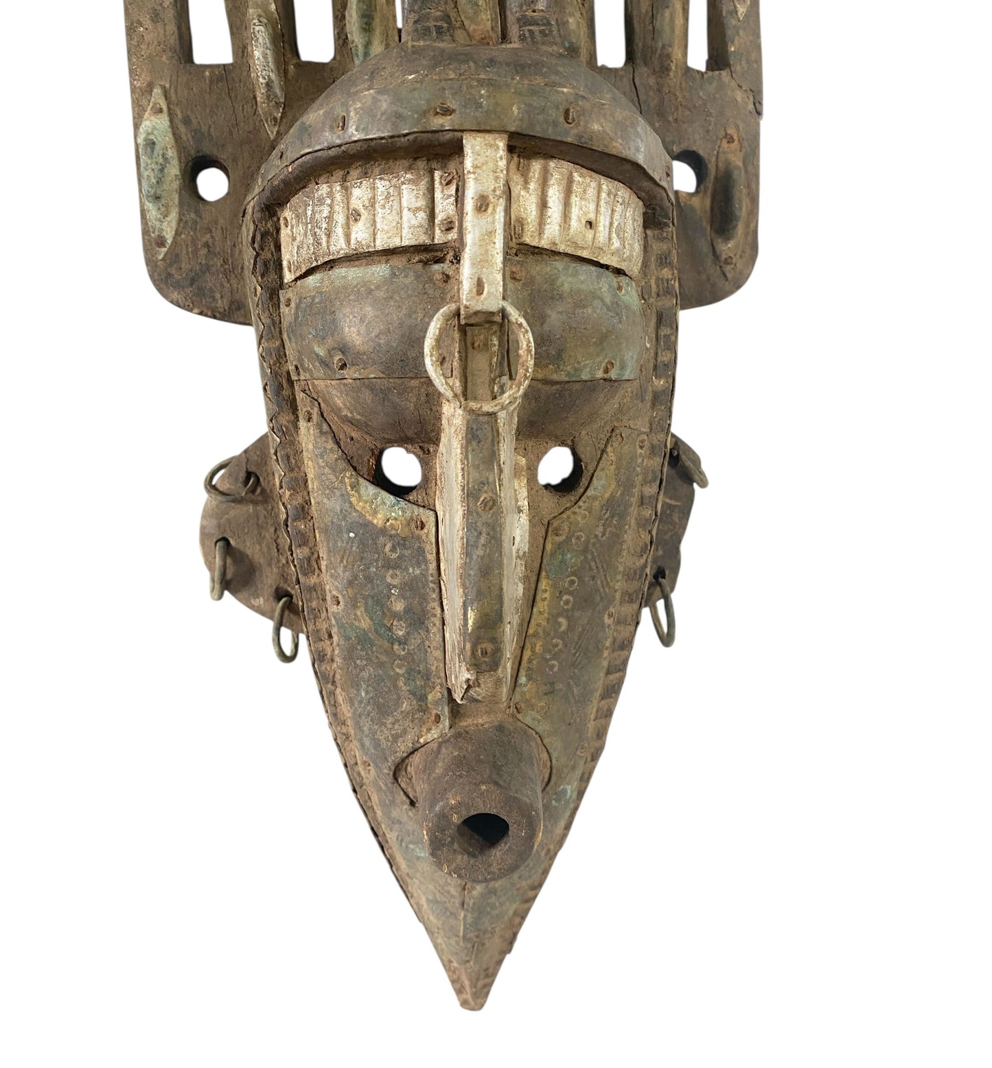 #1171 Vintage  African Bamana Ntomo Marka Mask W/ Aluminum 29.5" H