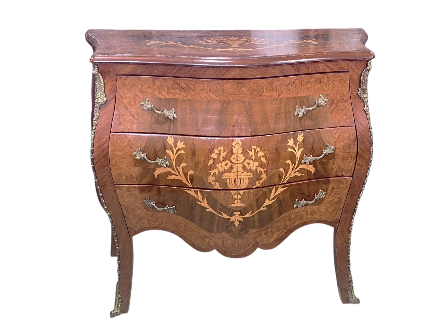 #205 Vintage Louis XV Style Bombe Chest Commode Side Table 31" H