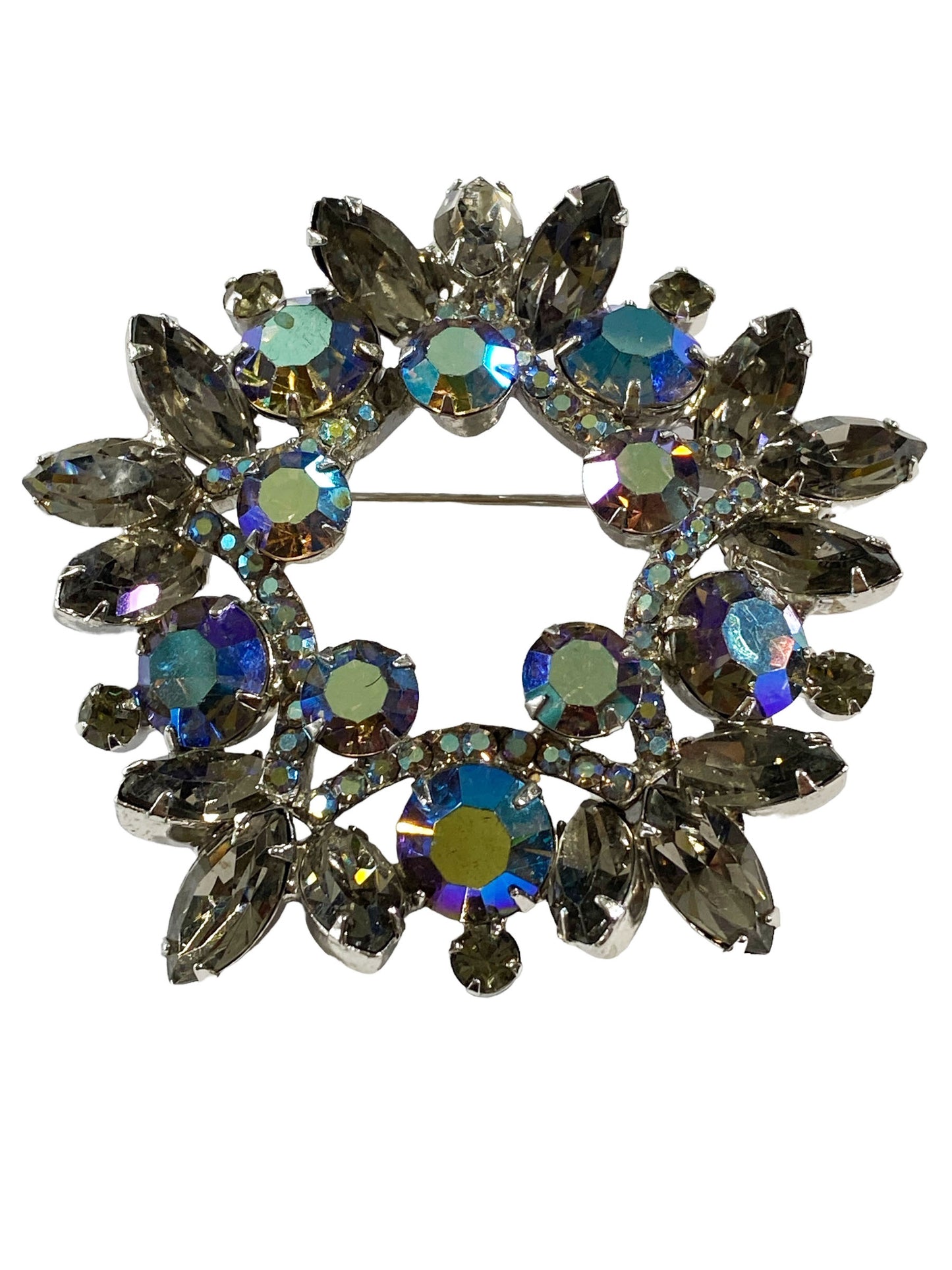 # 7232 LG Vintage Rhinestone Glass Brooch 2.75" Diameter