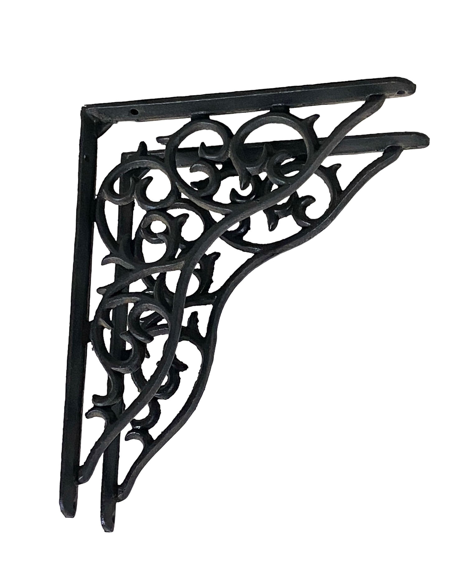 #7223 Vintage Ornate Cast Iron Wall Mount Bracket Hangers set of 2 -10" H