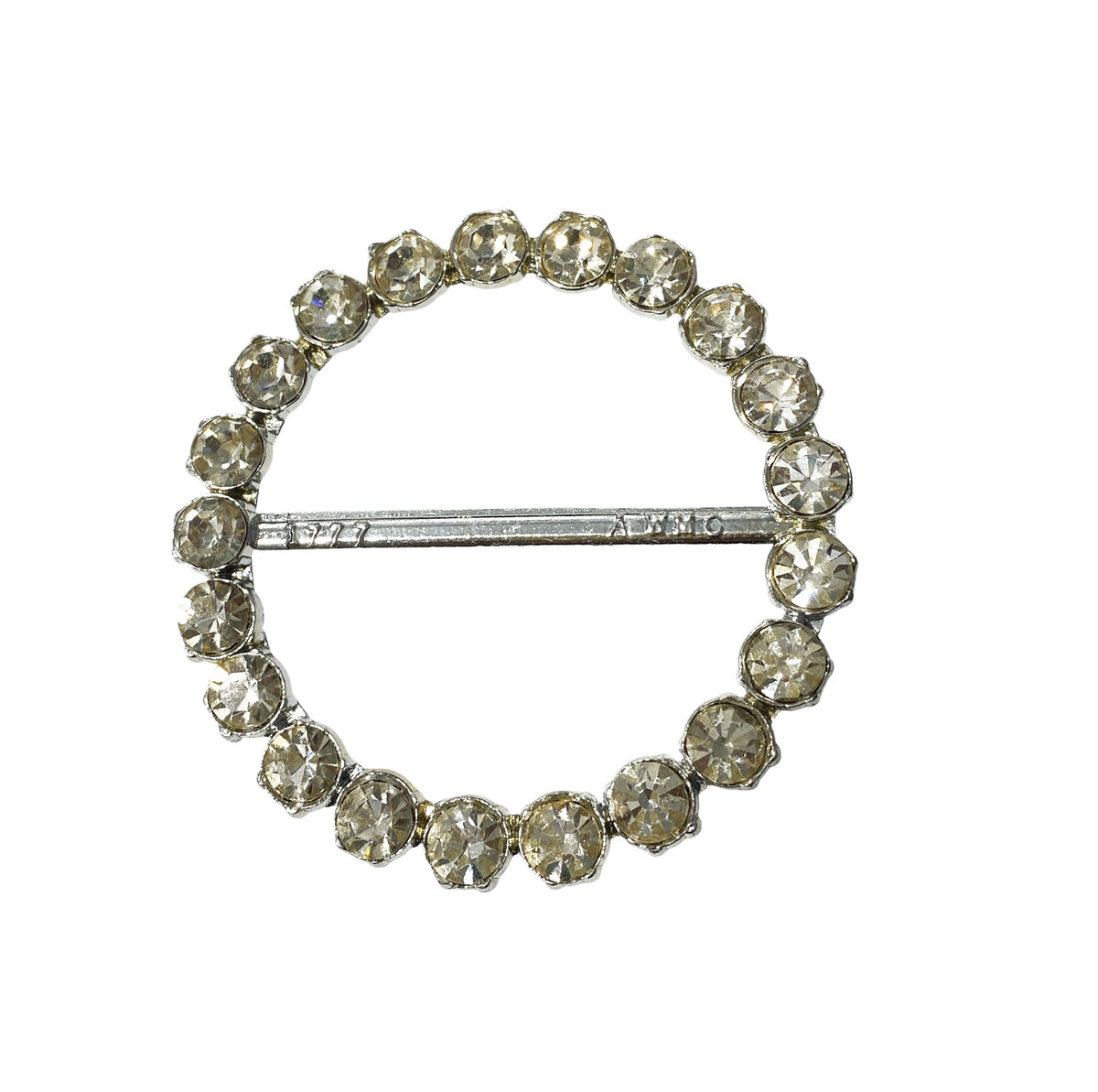 #77 Vintage Silver Tone Round Buckle with large round Clear Rhinestones