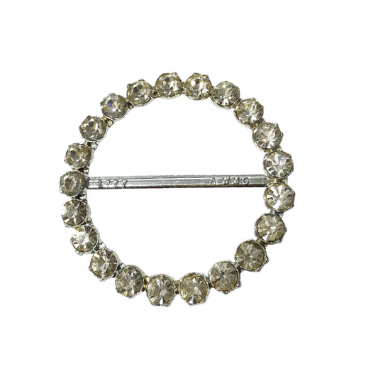 #77 Vintage Silver Tone Round Buckle with large round Clear Rhinestones