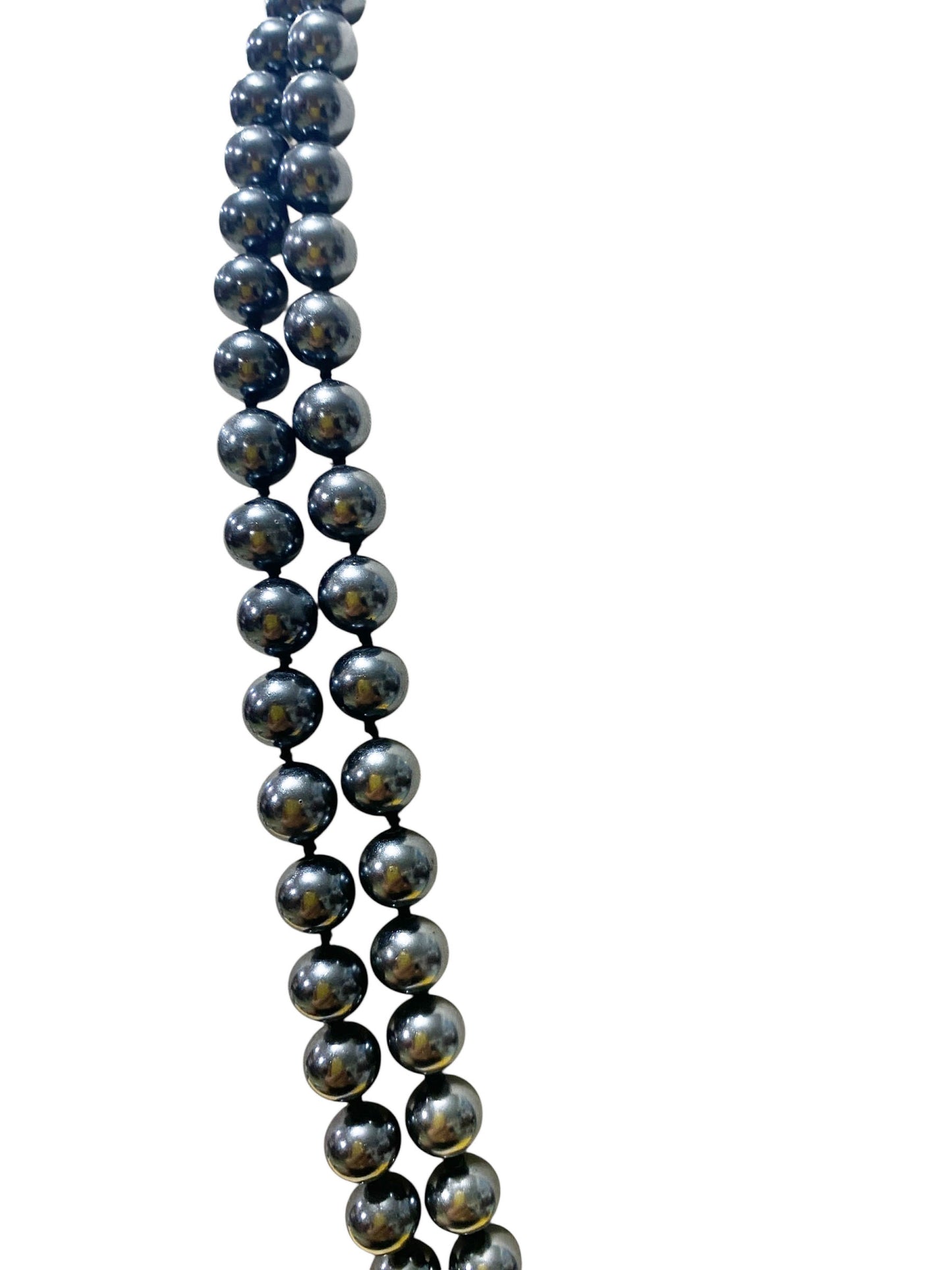 #22 Long Vintage two Strand Faux Black Pearl with Beige  Focal Necklace