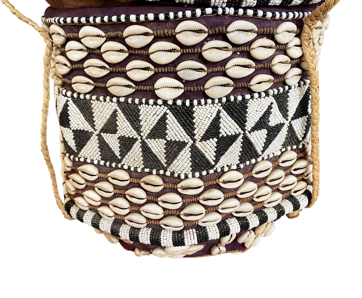 #1120 Vintage Large Kuba Royal Beaded Basket Congo 24" H