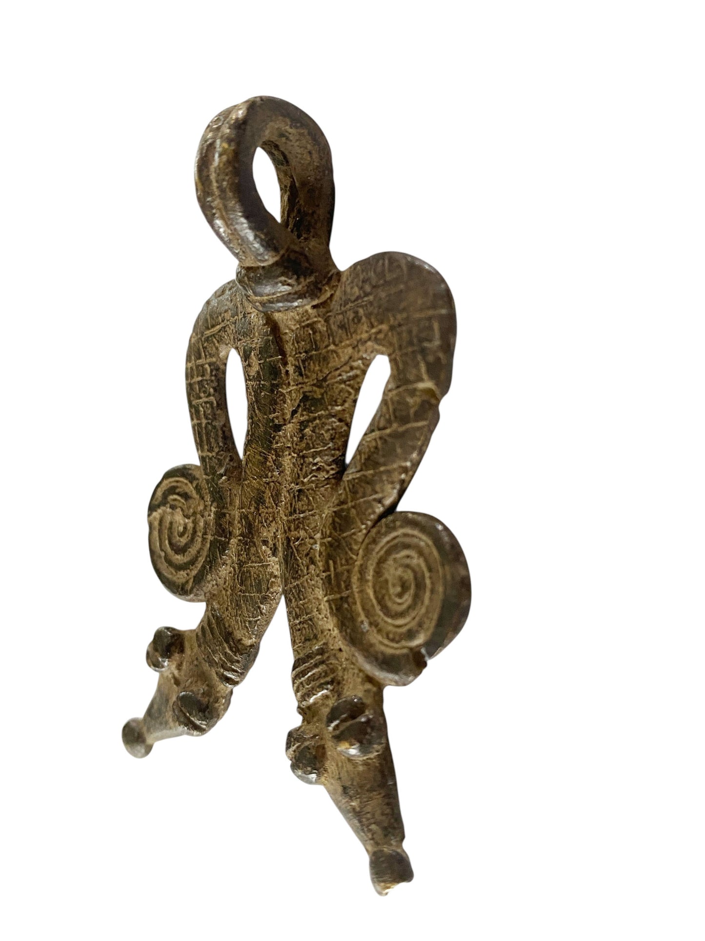 #1181 Vtg  Gan Bronze Amulet Pendant/gold Weight / Ornate Serpents Burkina Faso