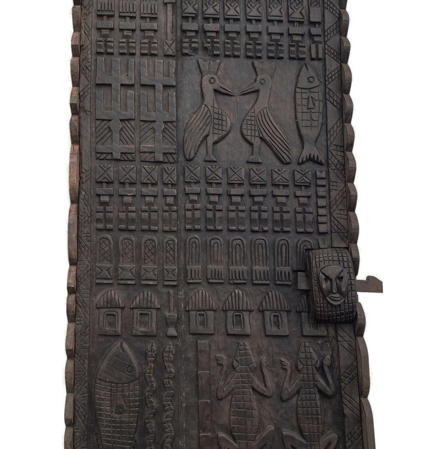 #6827 Vintage Granary Dogon Door w/Nomoo Ancestors /crocodiles/ Mali African 82" H
