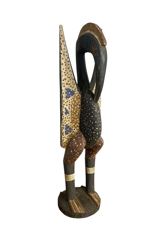 #1140 Senufo Wood sculpture of a Hornbill Bird 25.5"