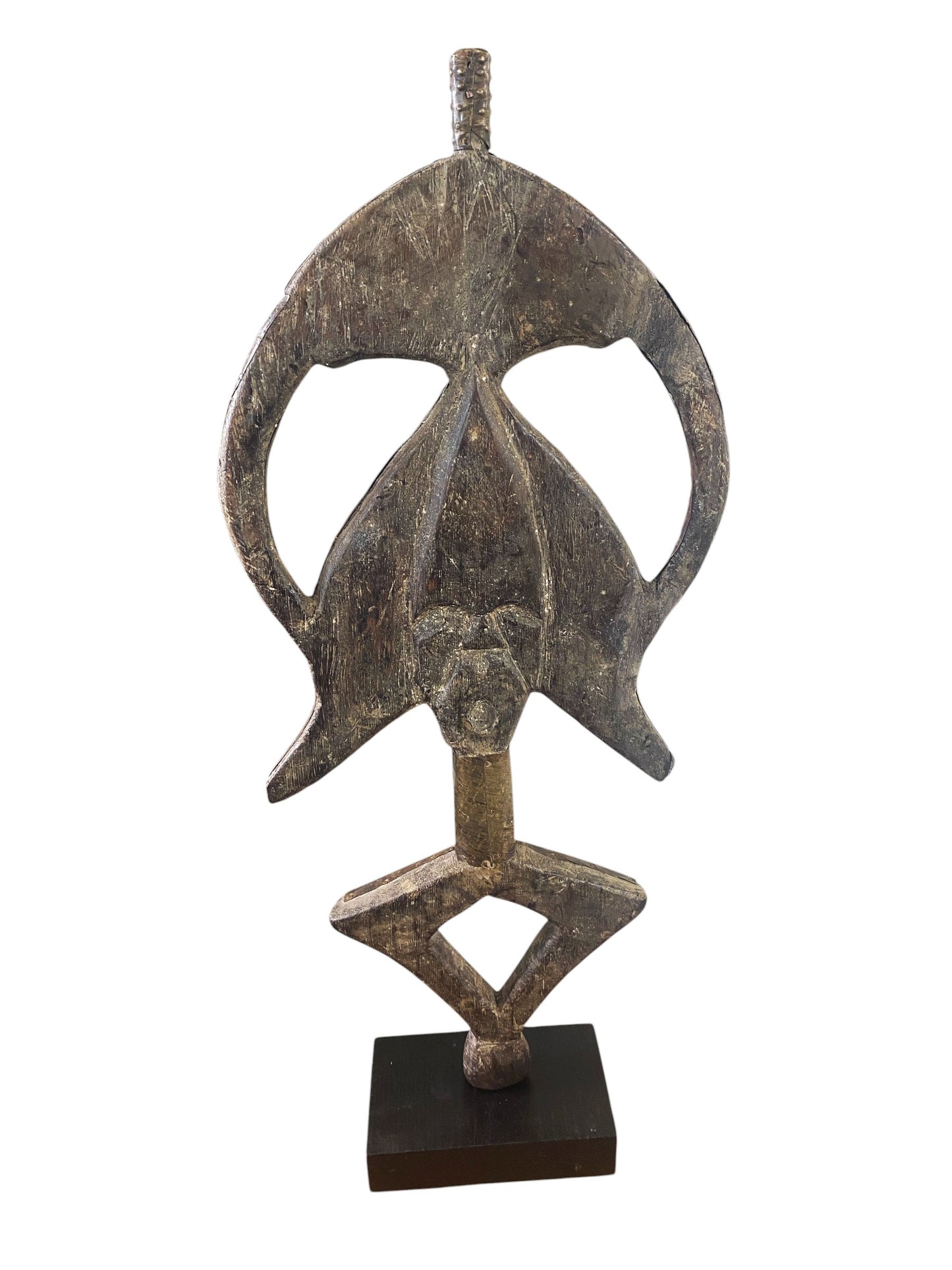 #1188 VTG Bakota Brass and wood  Sculpture w/Stand 25.75" H