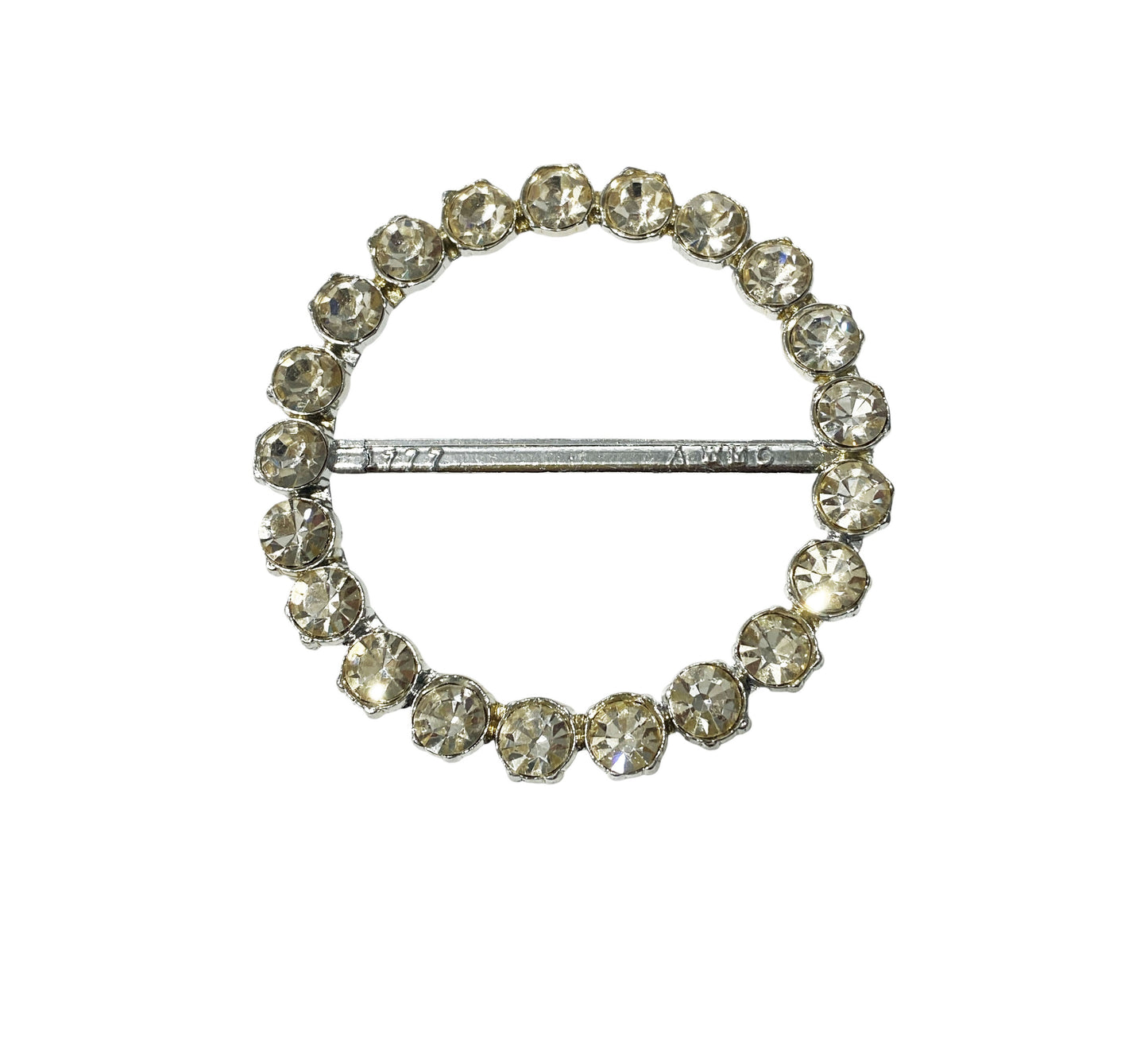 #77 Vintage Silver Tone Round Buckle with large round Clear Rhinestones