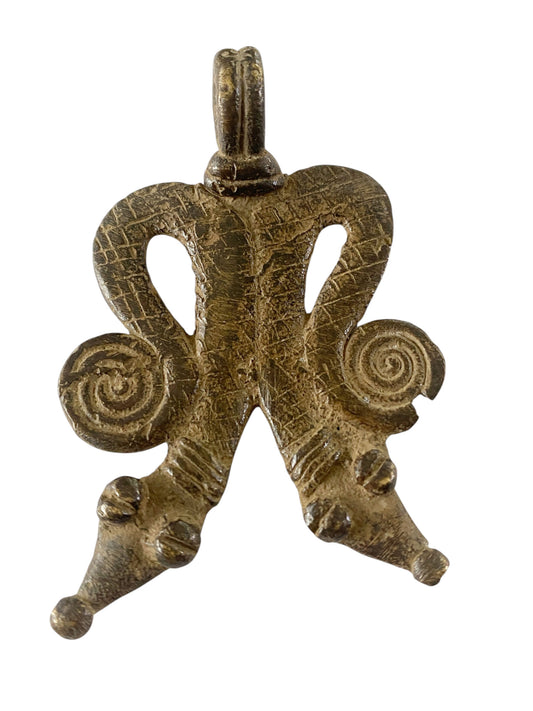 #1181 Vtg  Gan Bronze Amulet Pendant/gold Weight / Ornate Serpents Burkina Faso