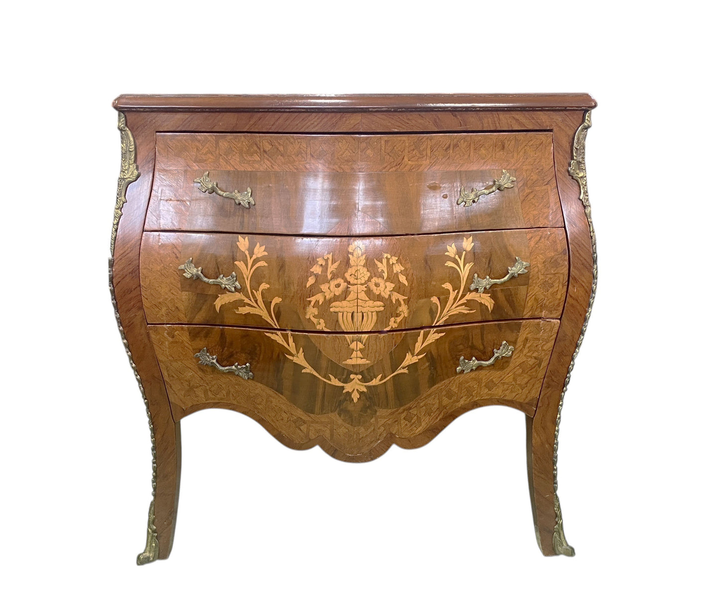 #205 Vintage Louis XV Style Bombe Chest Commode Side Table 31" H