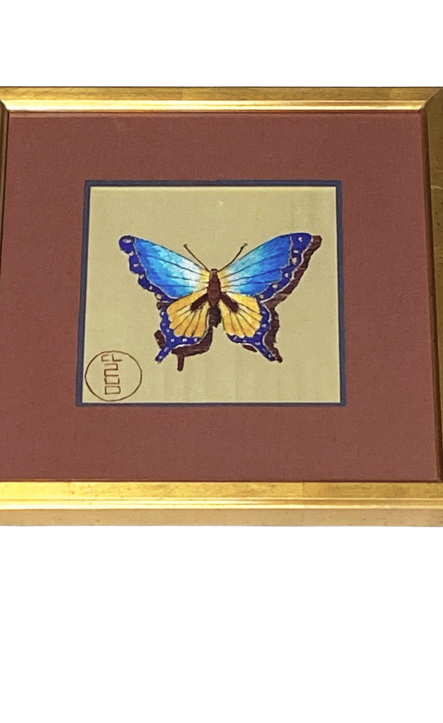#6027 Korean Style Embroidery of a Butterfly  Framed