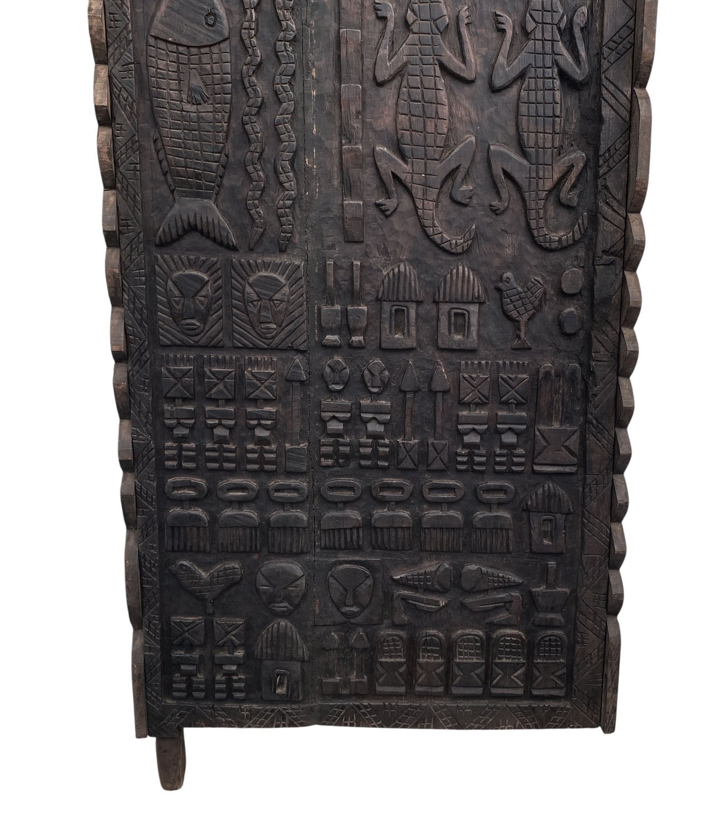 #6827 Vintage Granary Dogon Door w/Nomoo Ancestors /crocodiles/ Mali African 82" H