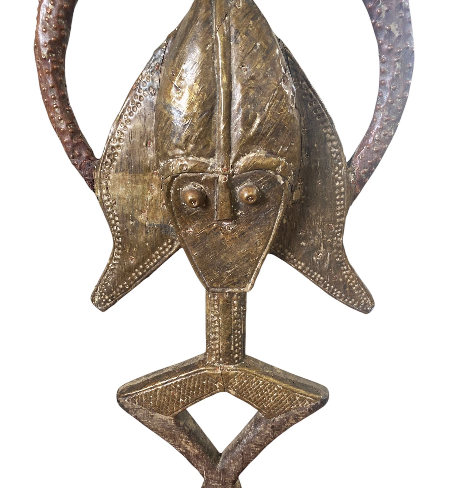 #1188 VTG Bakota Brass and wood  Sculpture w/Stand 25.75" H