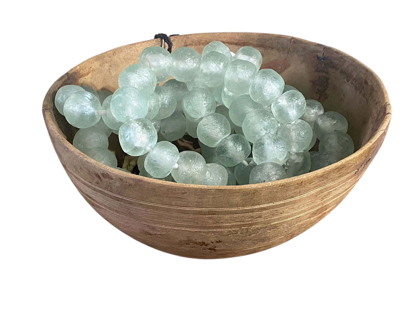 #1191  African Large Glass Light Green Trading Beads Necklace One String