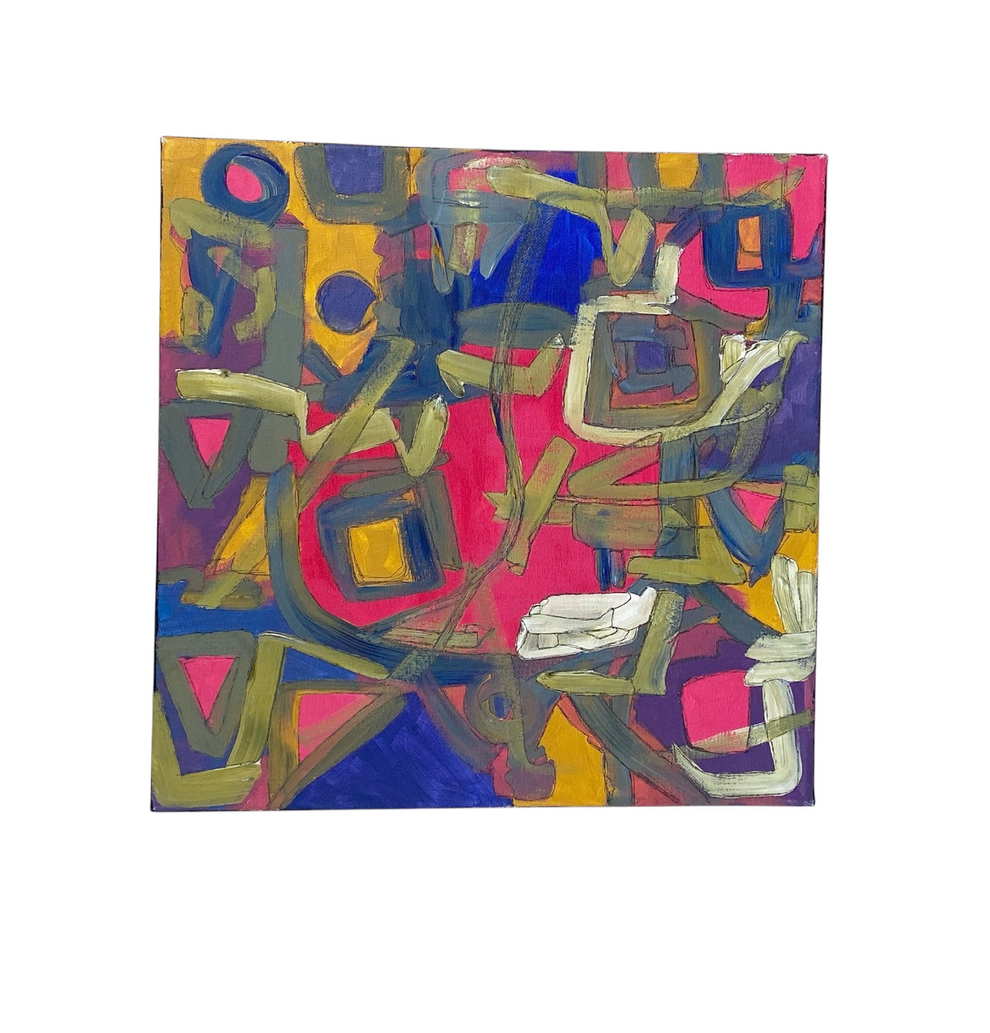 #6420 Acrylic on Canvas Abstract 14"By 14  Titled  Le Printemps Signed