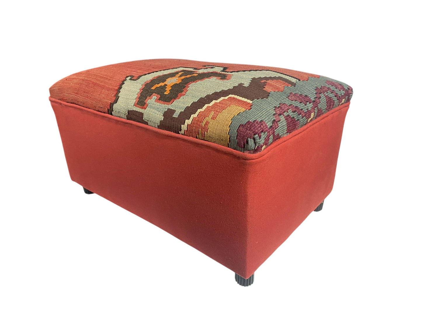 #6686  Custom Made Vintage Tribal Kilim Ottoman/Footstool  12.5" H