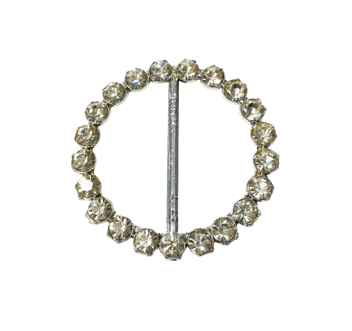 #77 Vintage Silver Tone Round Buckle with large round Clear Rhinestones