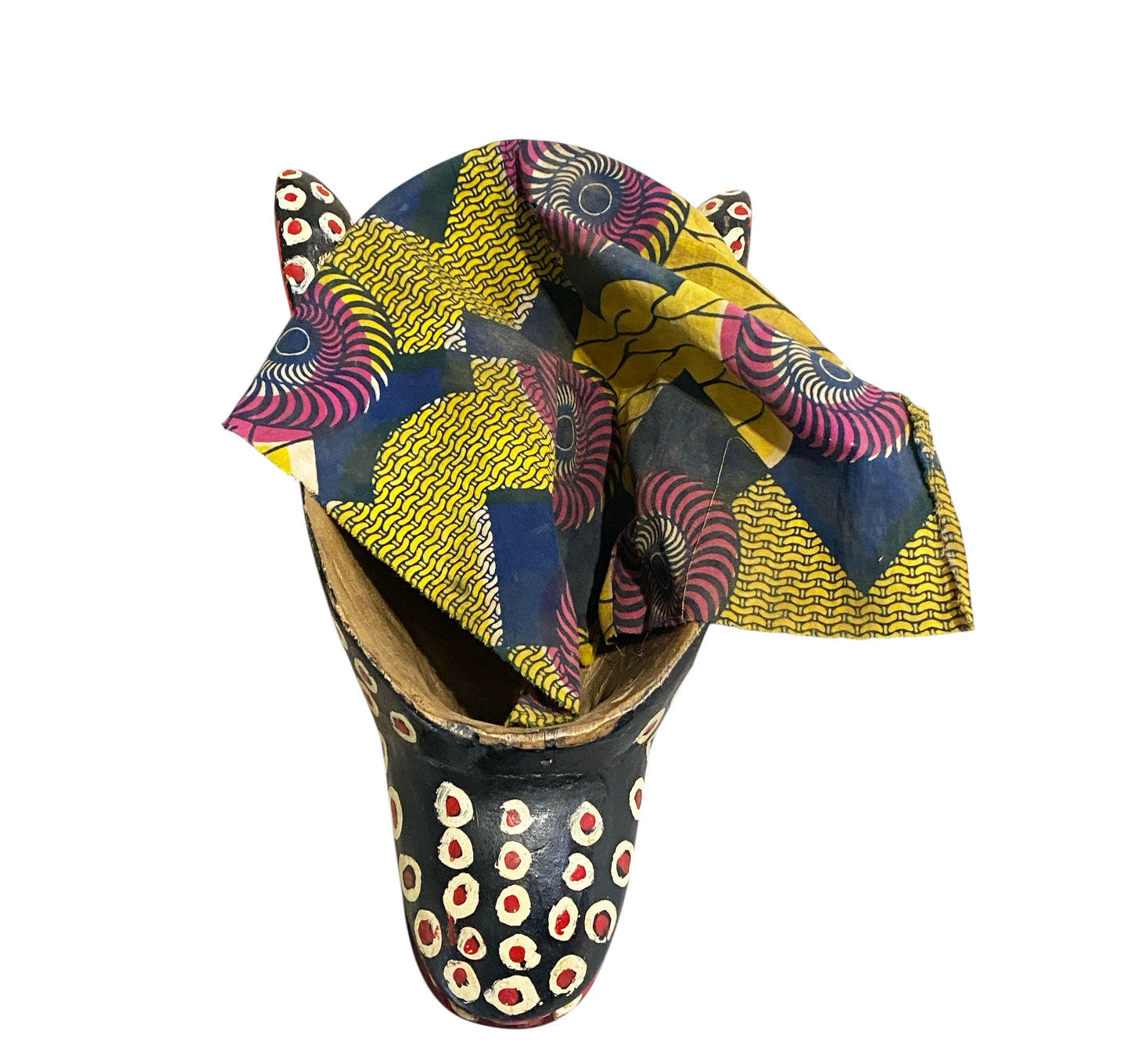 #1133 Vtg African Lg  Colorful  Leopard Mask Bozo Bamana 16" H