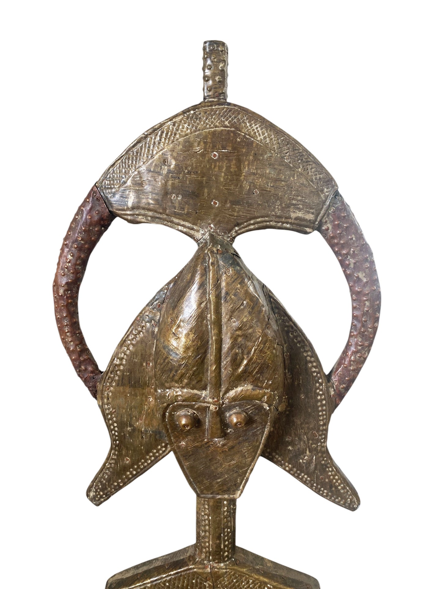 #1188 VTG Bakota Brass and wood  Sculpture w/Stand 25.75" H