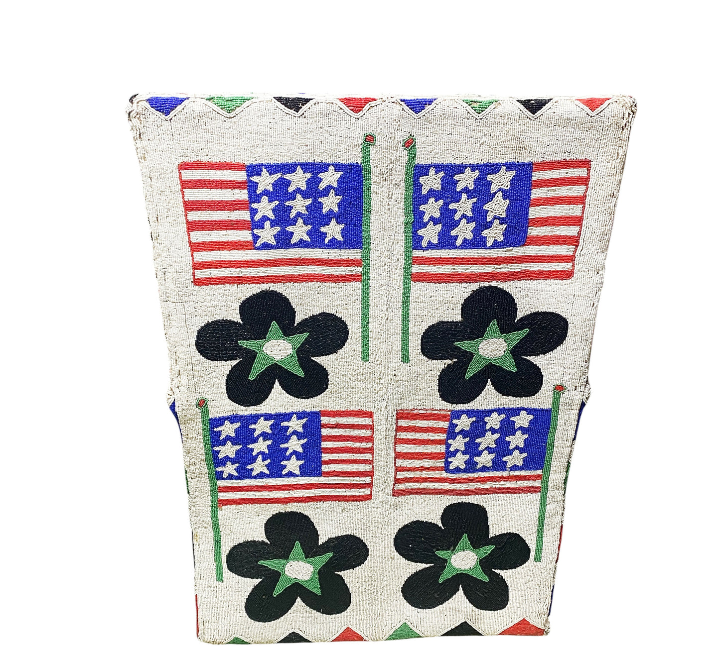 #1141 Vintage  African Nobility Nigerian Yoruba Beaded ArmChair W/ Stylized American flags.