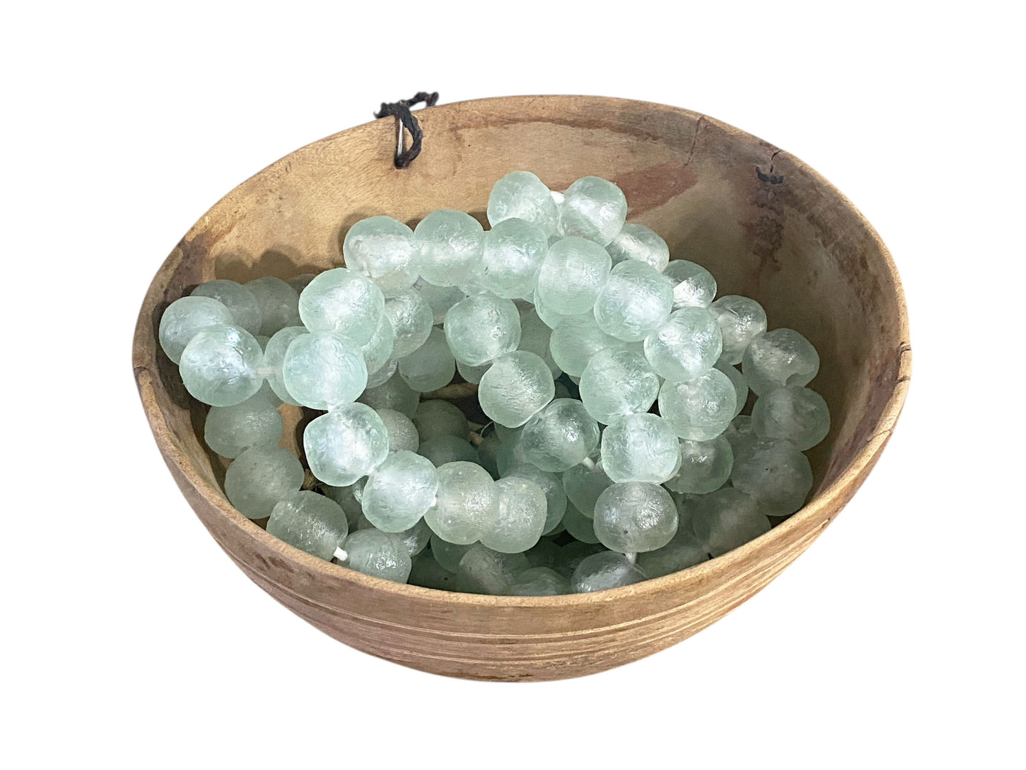 #1191  African Large Glass Light Green Trading Beads Necklace One String