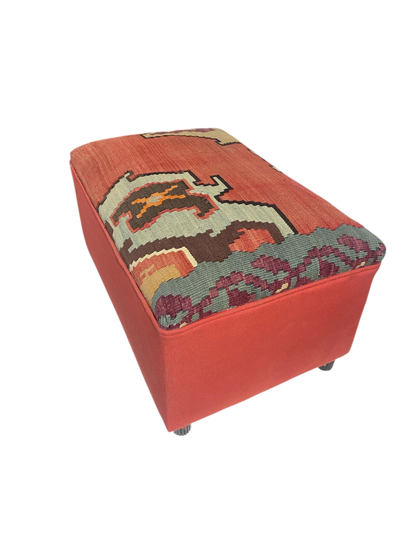 #6686  Custom Made Vintage Tribal Kilim Ottoman/Footstool  12.5" H