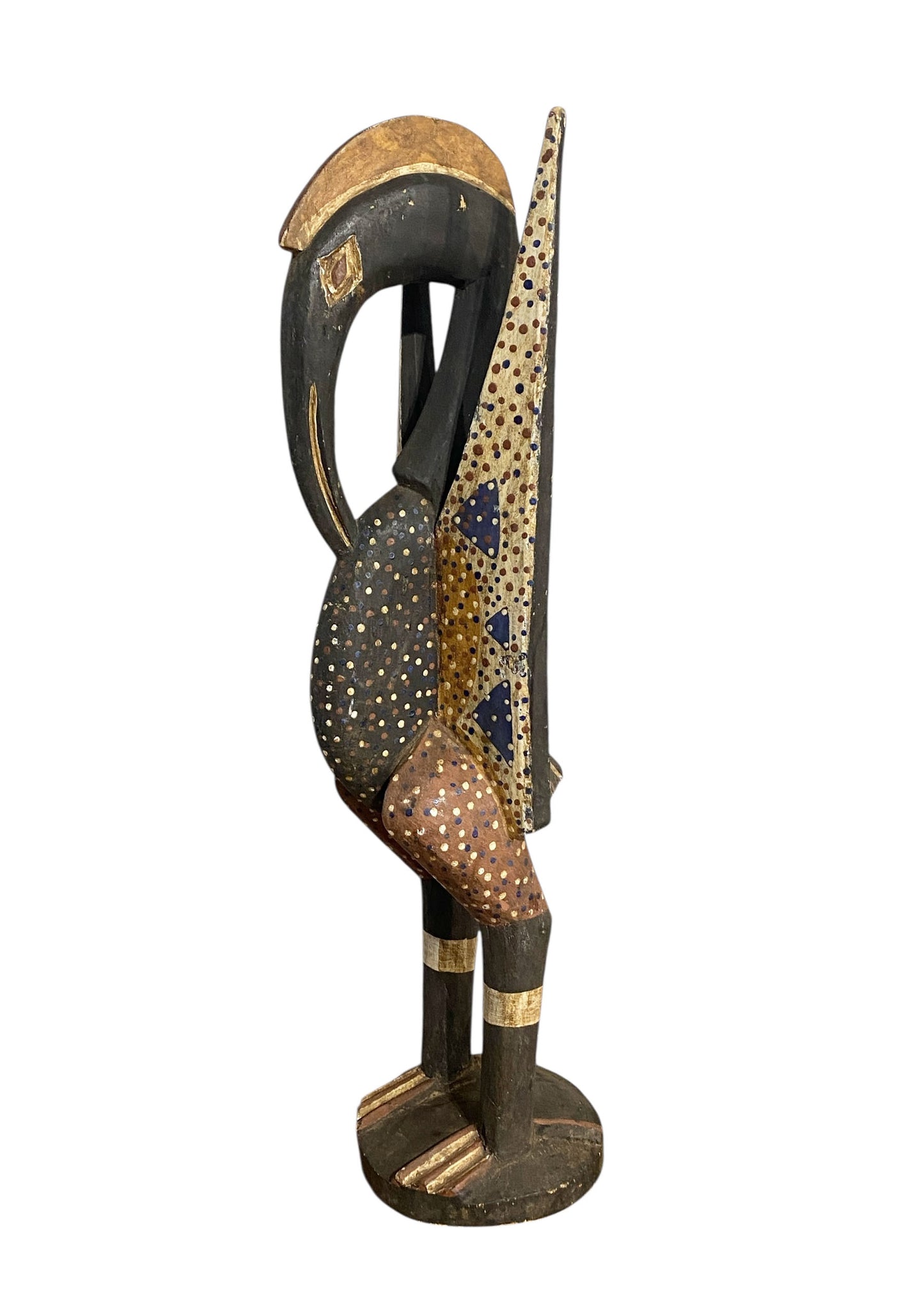 #1140 Senufo Wood sculpture of a Hornbill Bird 25.5"