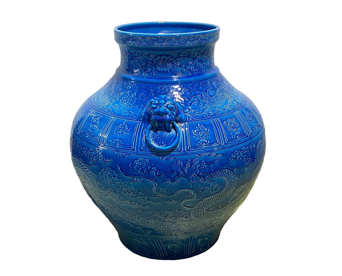 #5939 Mansion Size Chinoiserie Dragon/Phoenix  Turquoise  Porcelain Vase 23" H