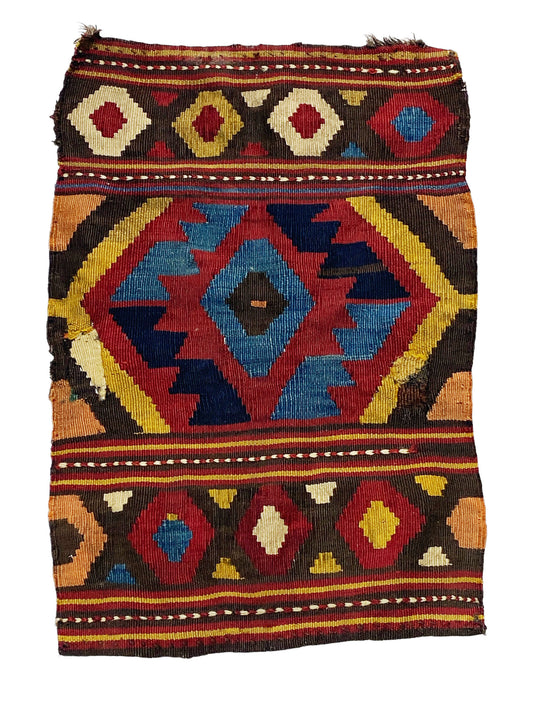 #7178 Antique and Rare Small Tribal  Caucasian Kuba Kilim 2' by 1'41"