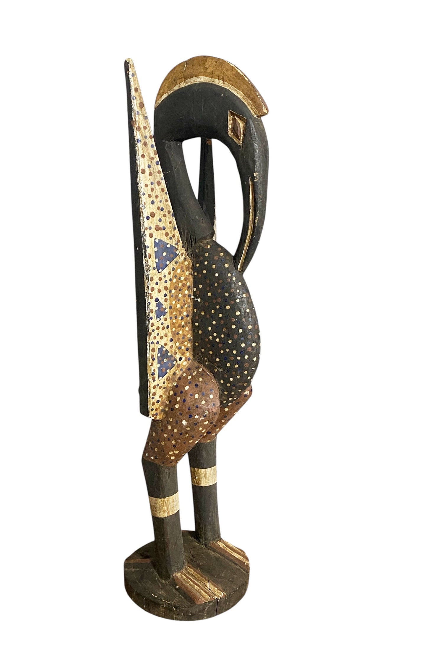 #1140 Senufo Wood sculpture of a Hornbill Bird 25.5"