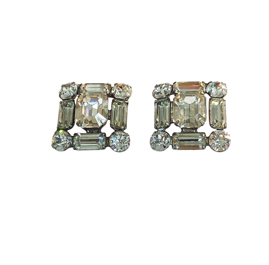 #6296 White gold tone Faux  Baguette Diamond Earrings