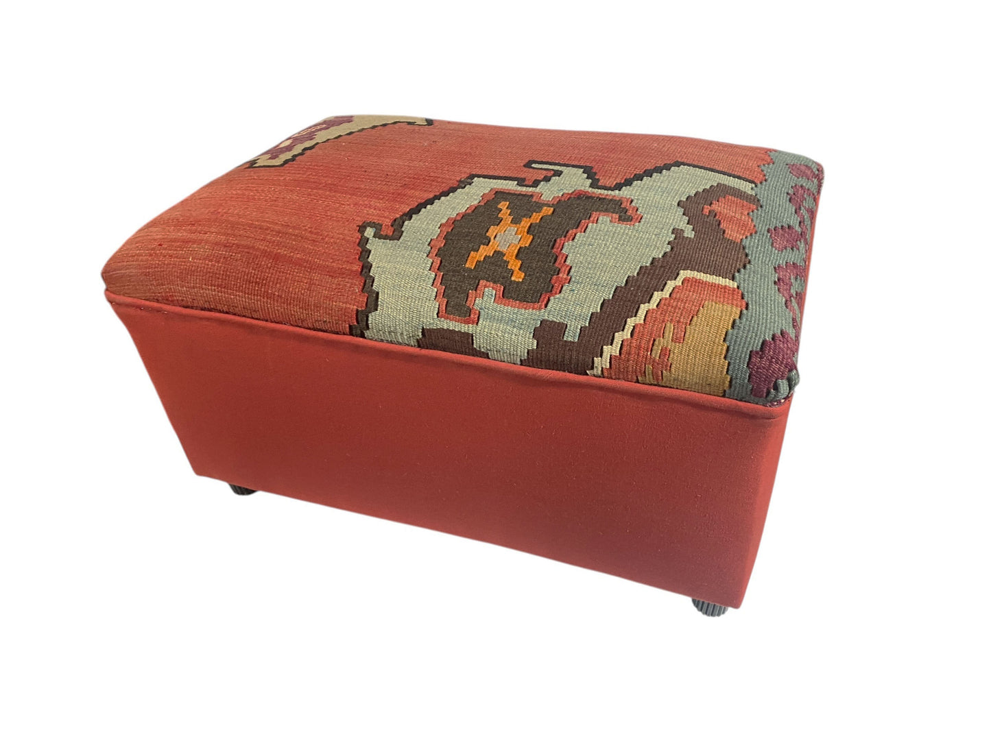 #6686  Custom Made Vintage Tribal Kilim Ottoman/Footstool  12.5" H