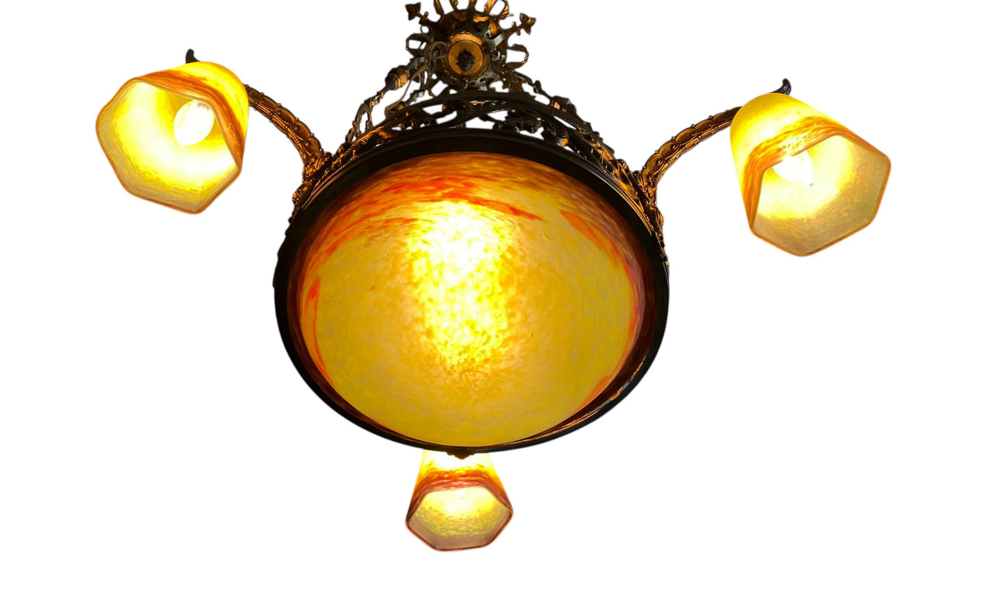 #53 French Art Deco Ceiling Light by  Verrerie d'Art Degué Paris  1930s