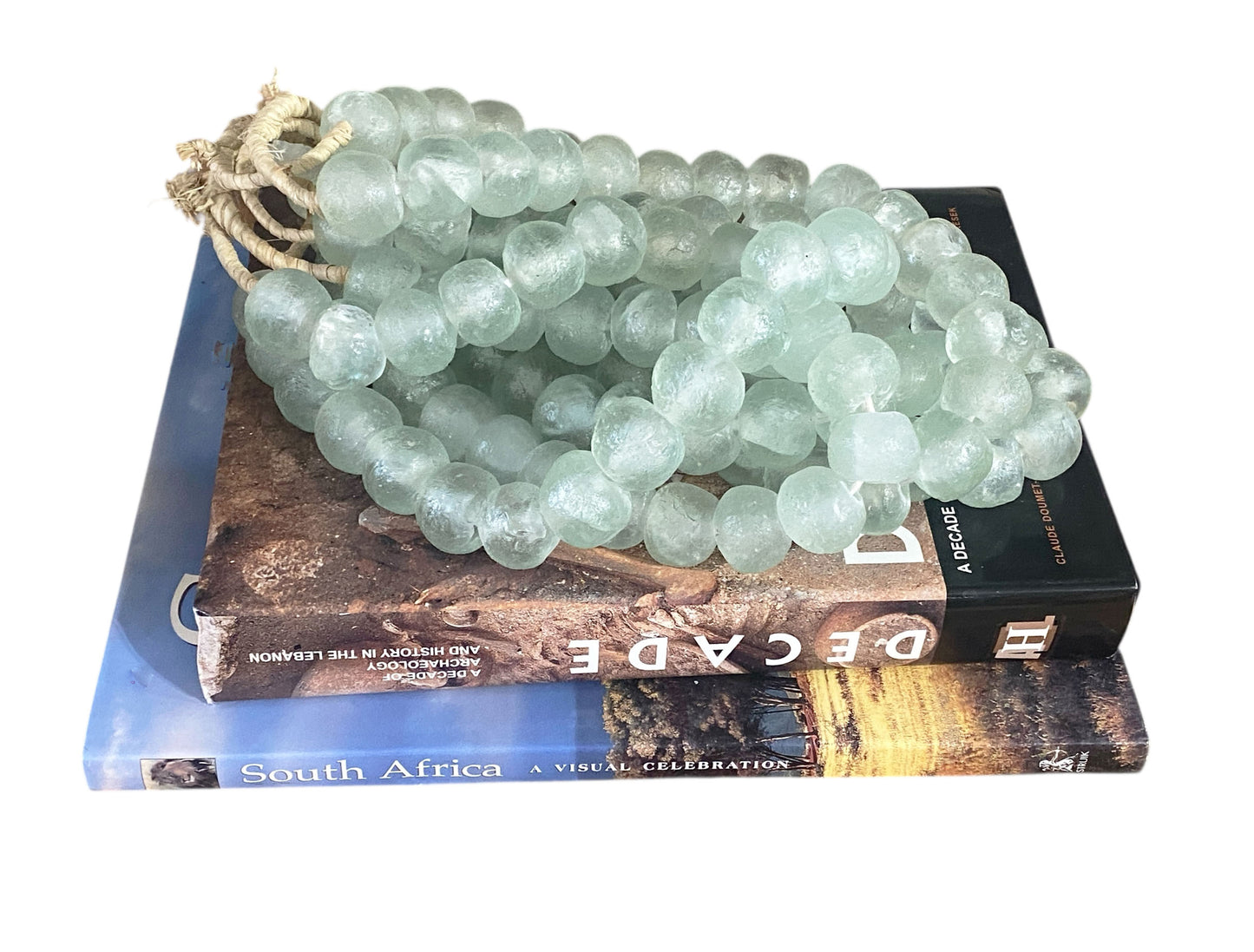 #1191  African Large Glass Light Green Trading Beads Necklace One String