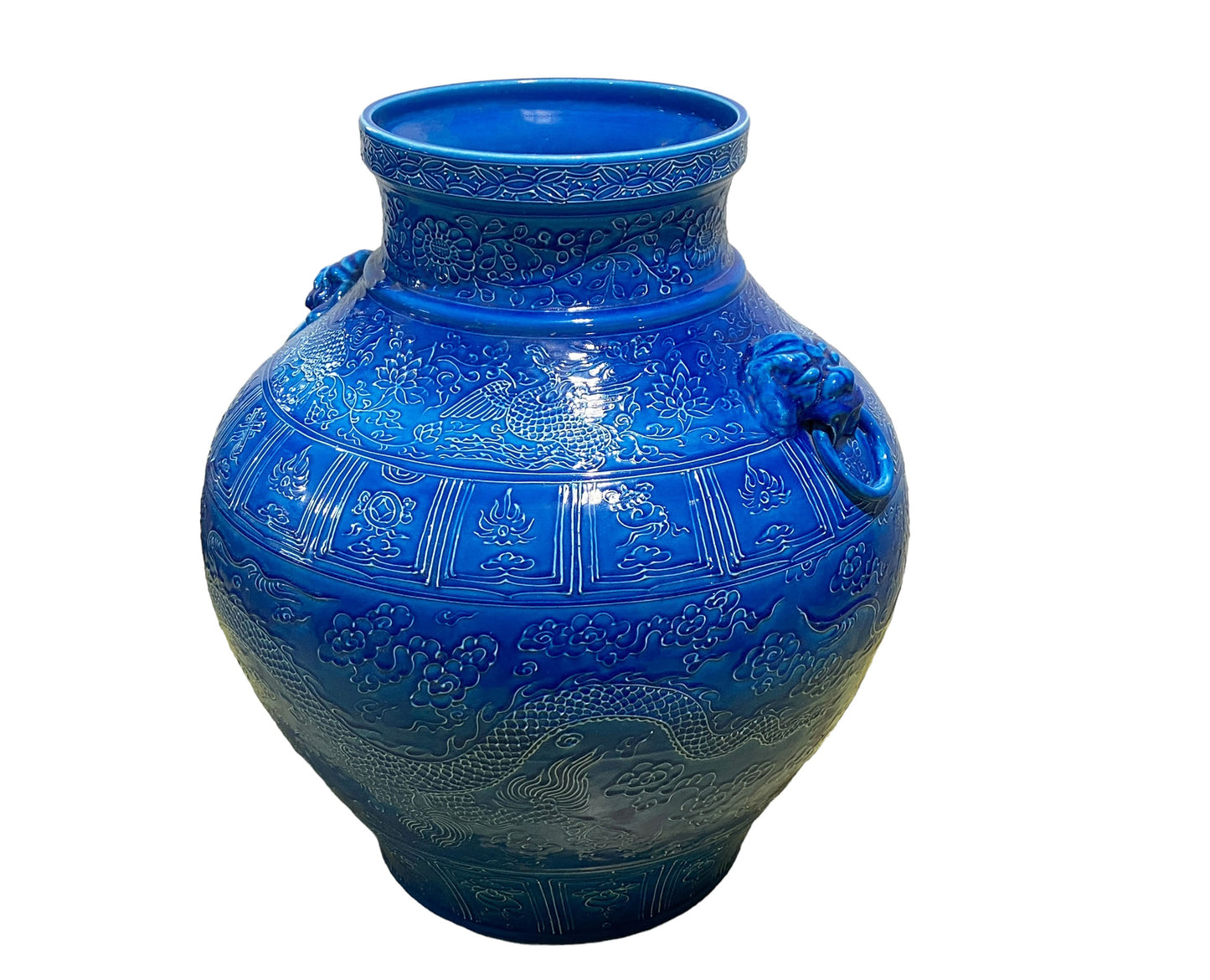 #5939 Mansion Size Chinoiserie Dragon/Phoenix  Turquoise  Porcelain Vase 23" H