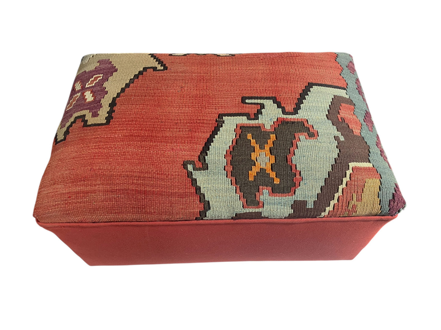 #6686  Custom Made Vintage Tribal Kilim Ottoman/Footstool  12.5" H