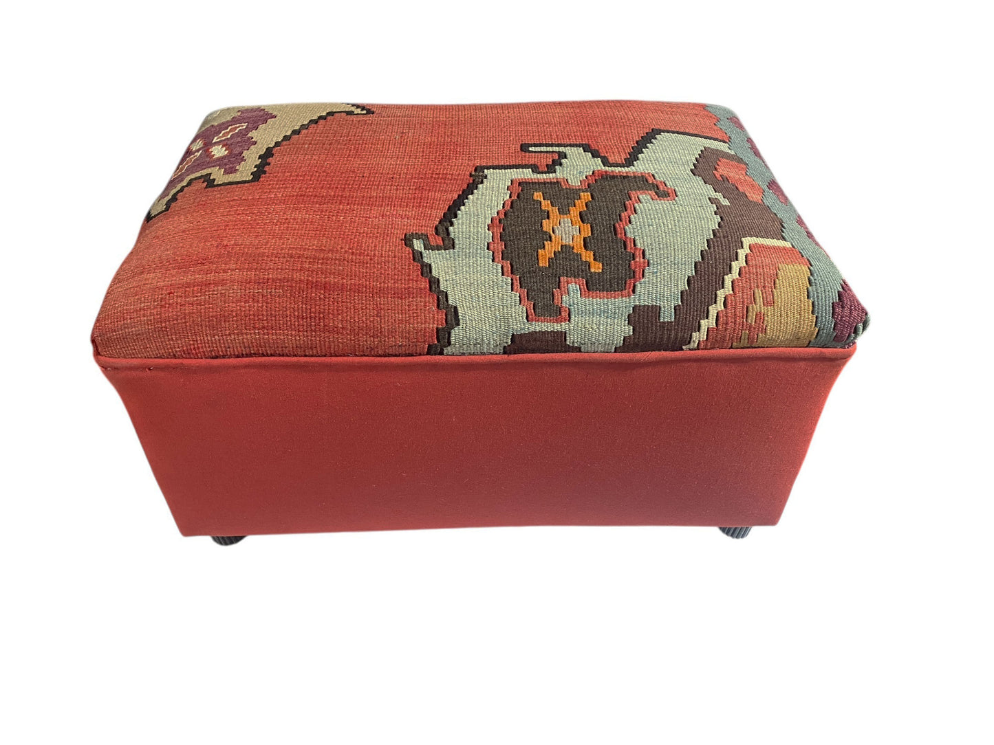#6686  Custom Made Vintage Tribal Kilim Ottoman/Footstool  12.5" H