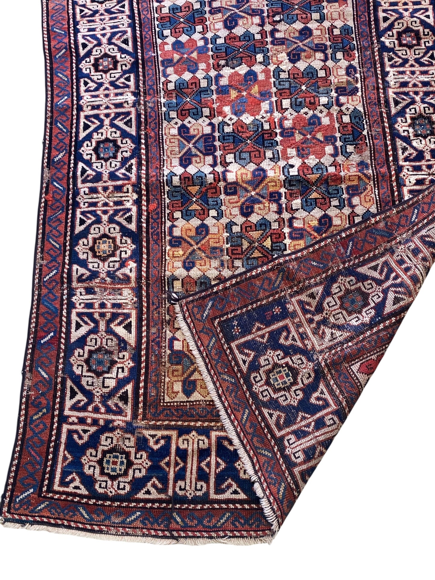 #517 19th Century Tribal Antique Caucasian Avar Dagestan  Rug,  Caucasus 3.5'by 5.2'