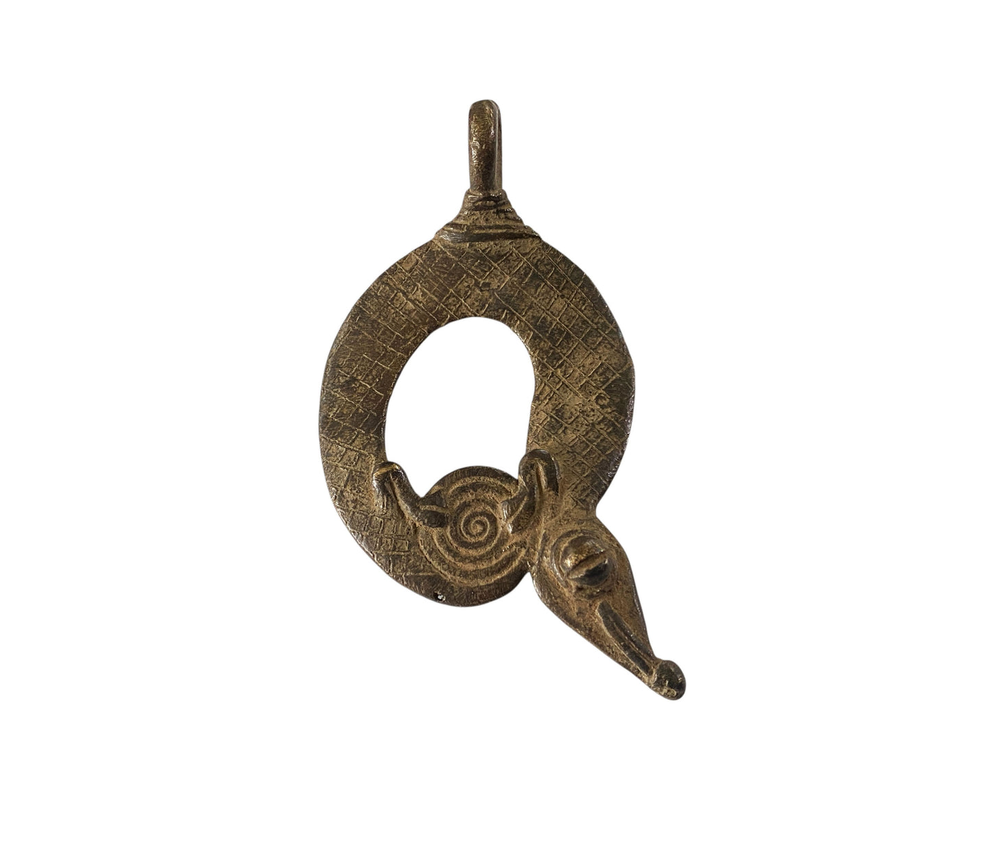 #11840Gan Bronze Gold Weight/Amulet Pendant of a Chameleon Burkina Faso Africa 4" H