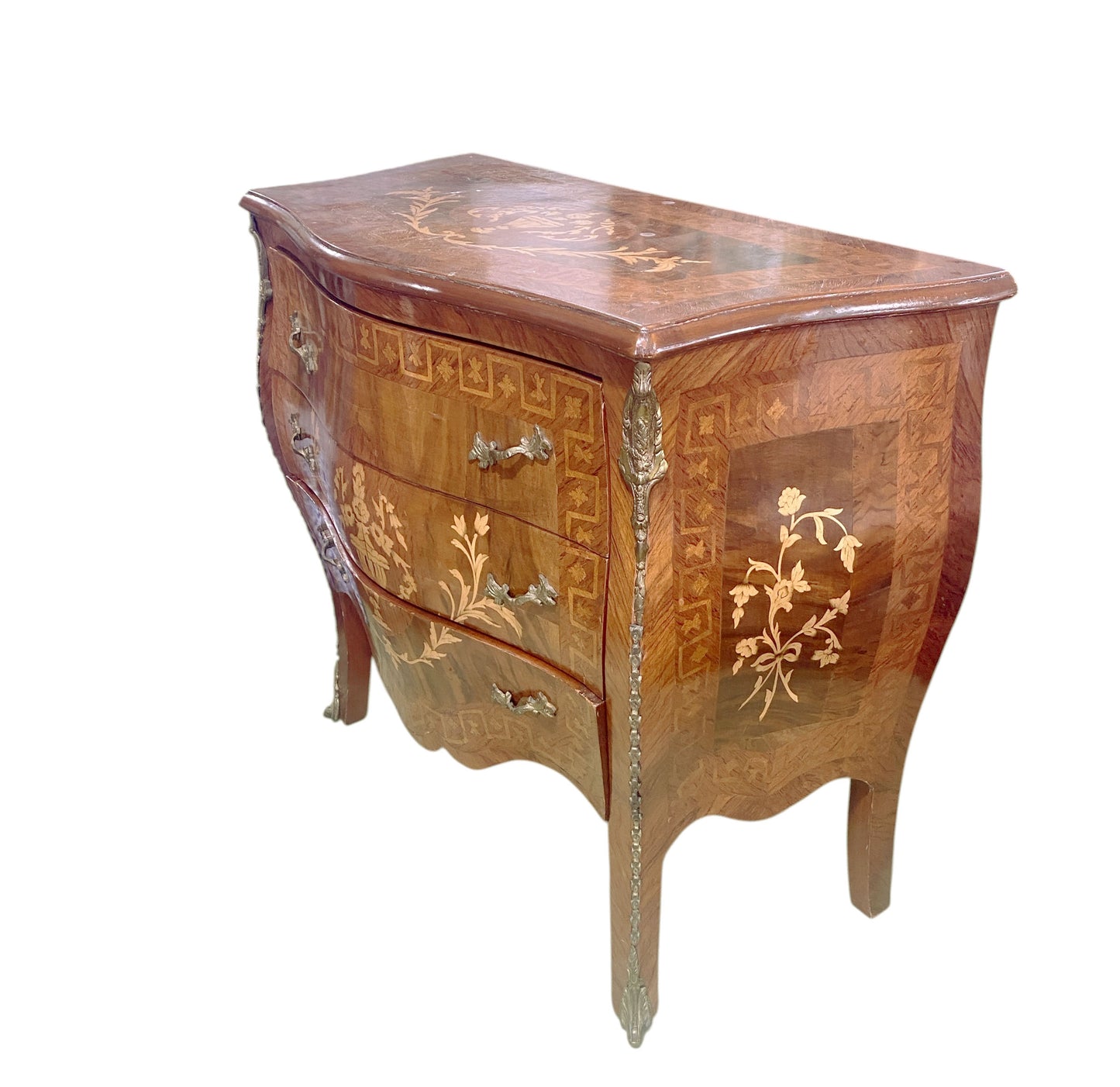 #205 Vintage Louis XV Style Bombe Chest Commode Side Table 31" H