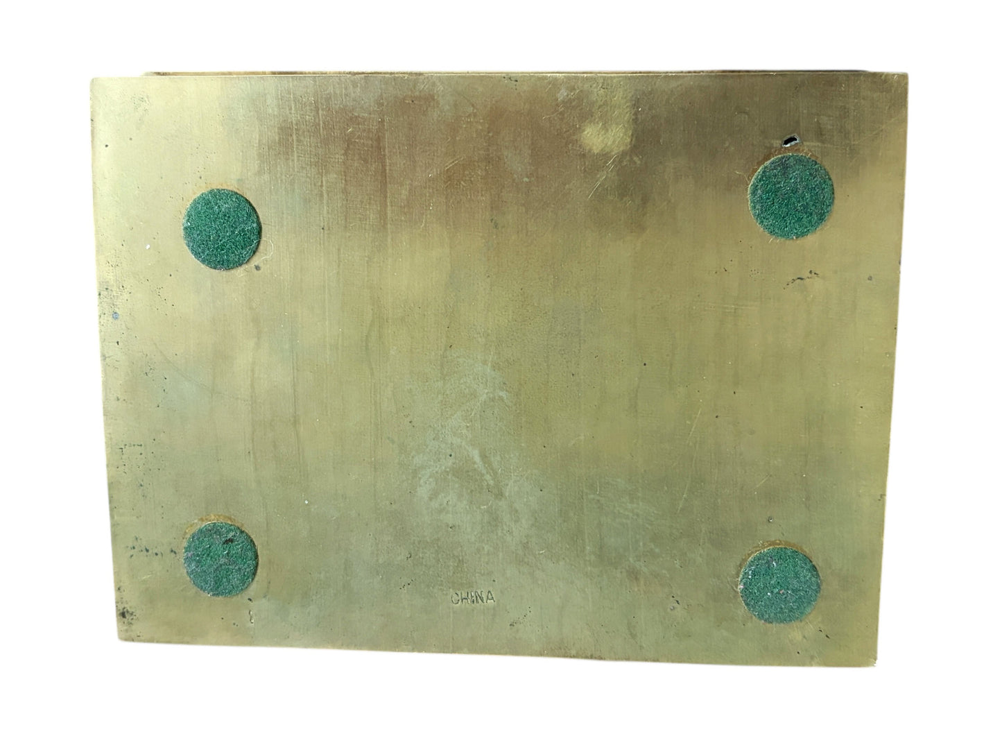 #629 Vintage  Chinoiserie  Canton Enamel Brass Trinket Jewelry Box Wood Lined