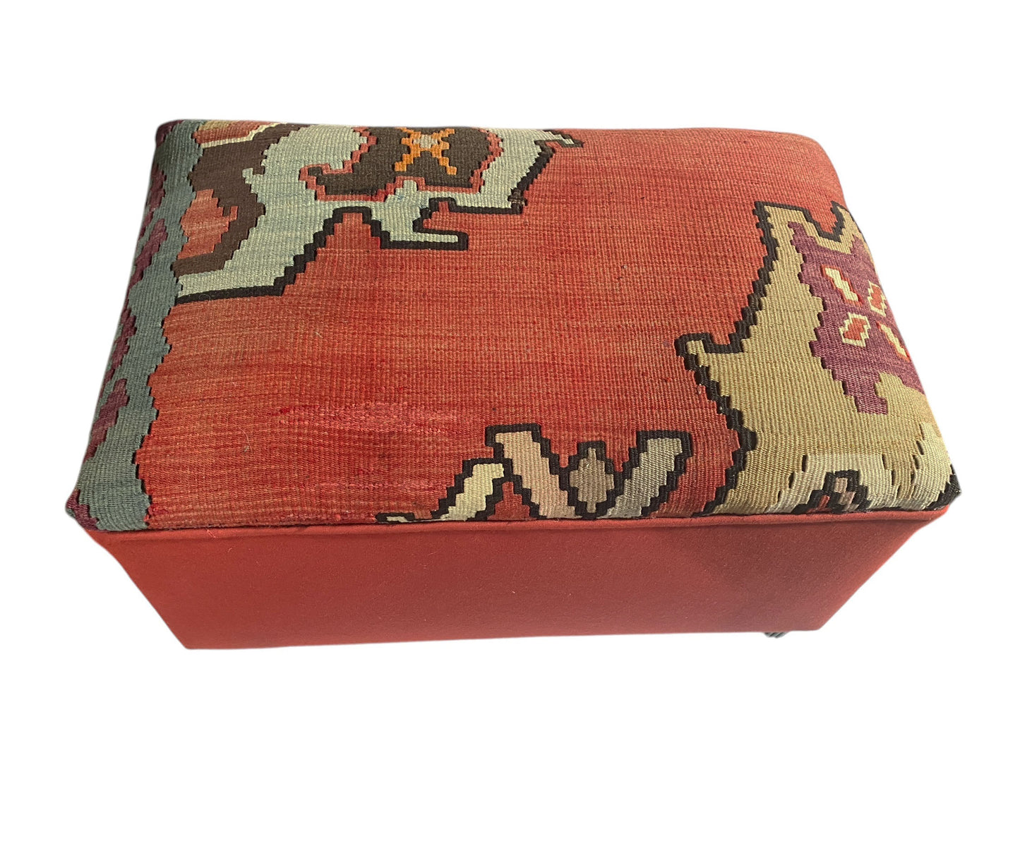 #6686  Custom Made Vintage Tribal Kilim Ottoman/Footstool  12.5" H