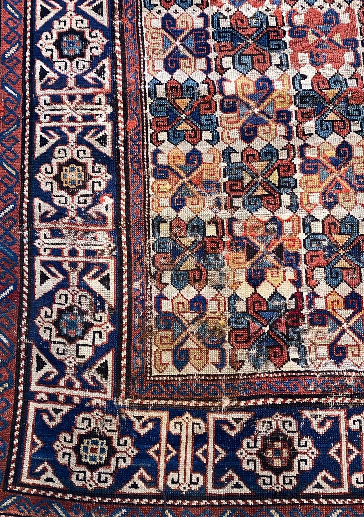 #517 19th Century Tribal Antique Caucasian Avar Dagestan  Rug,  Caucasus 3.5'by 5.2'