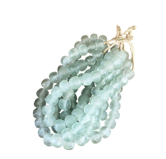 #1191  African Large Glass Light Green Trading Beads Necklace One String