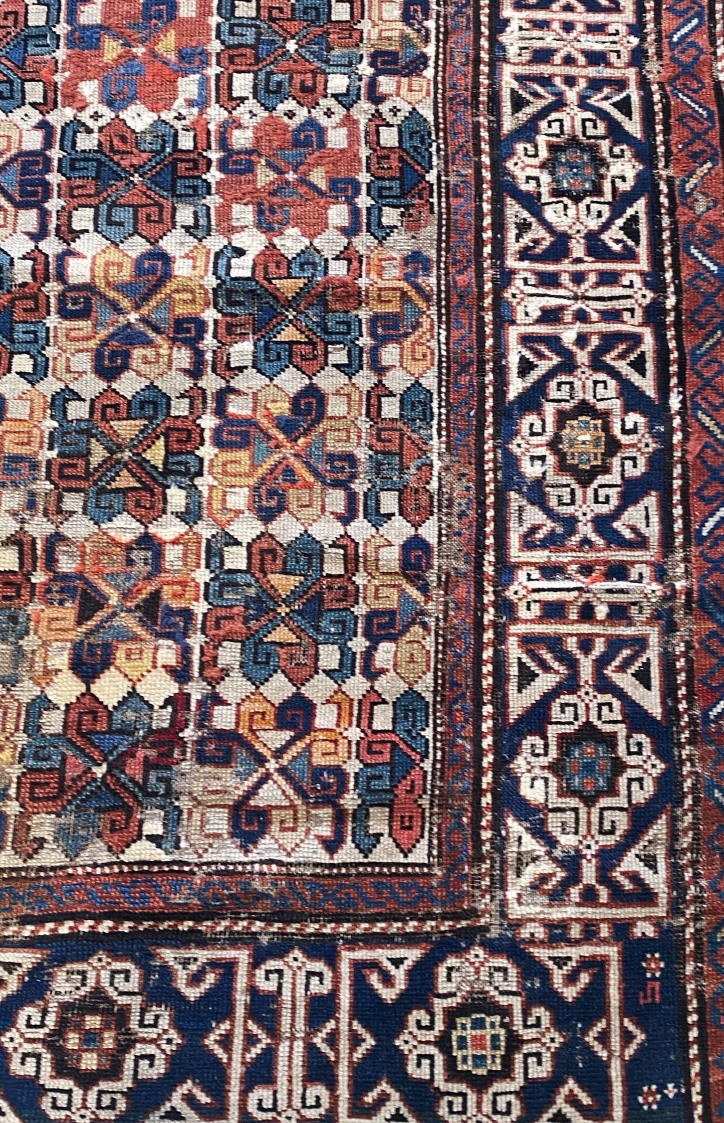 #517 19th Century Tribal Antique Caucasian Avar Dagestan  Rug,  Caucasus 3.5'by 5.2'
